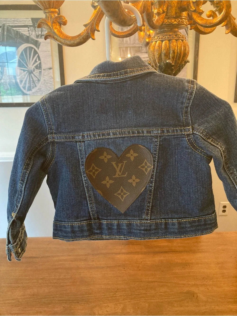 Designer inspired appliqué on Children's Place Dark Blue Denim Jacket